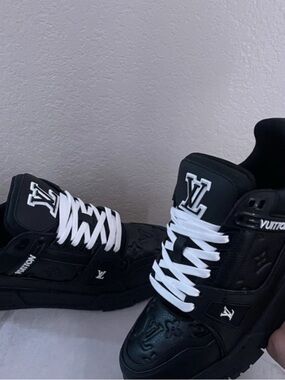 Louis Vuitton Black Low-Top Sneakers with White Laces